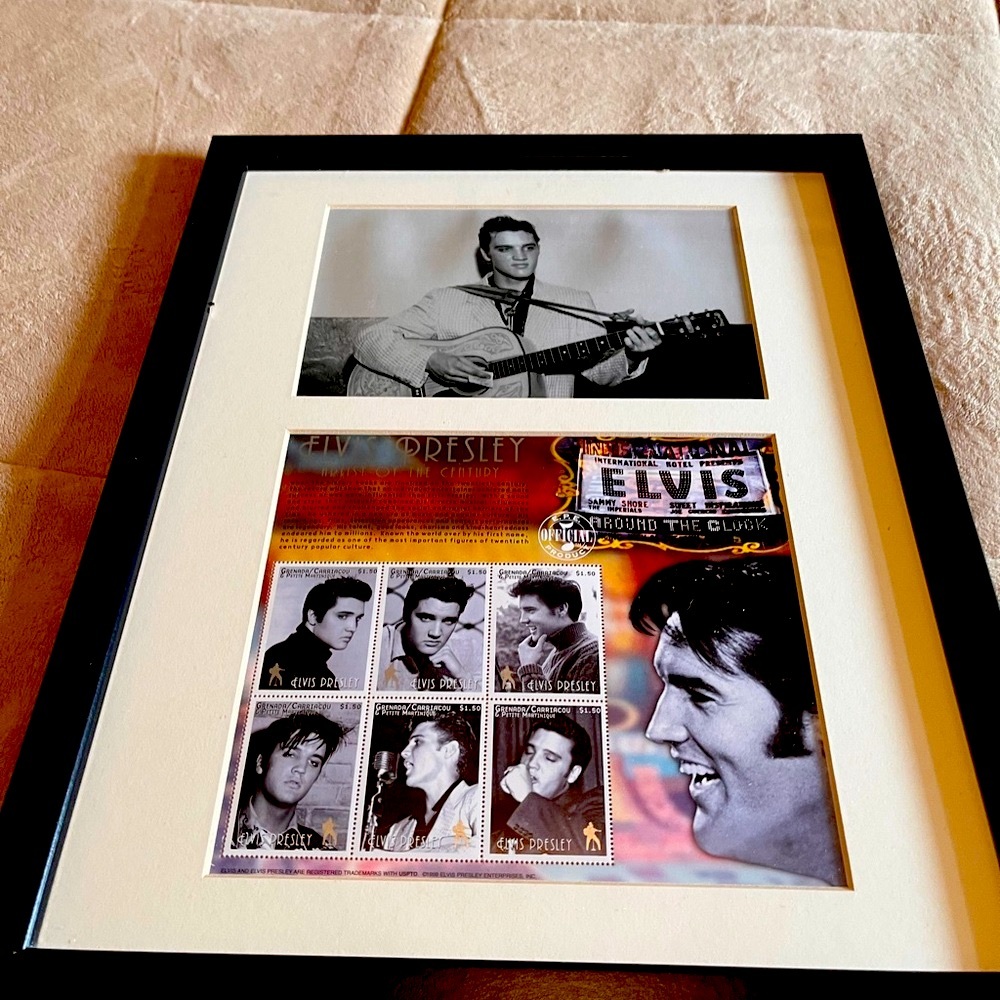 Framed Elvis Presley Photo and Stamp Collection